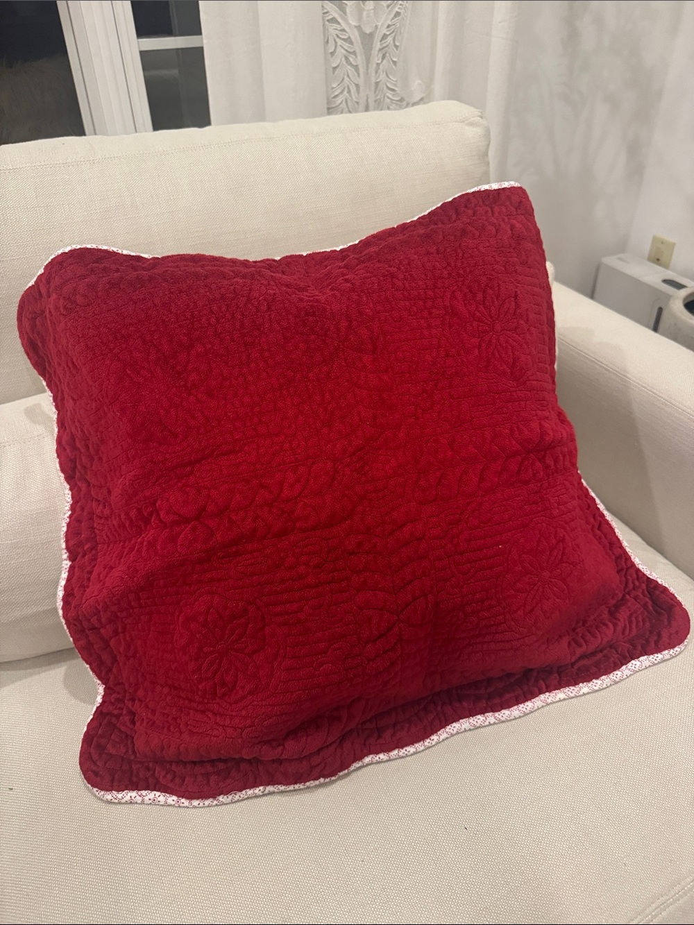 1/ Red / Floral/ Standard size quilted pillowcase
